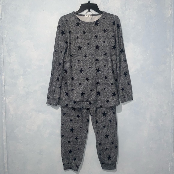 Ekouaer Womens Gray Pajama Set Long Sleeve Star Print Soft Pjs Lounge Pockets Sm - Picture 1 of 10